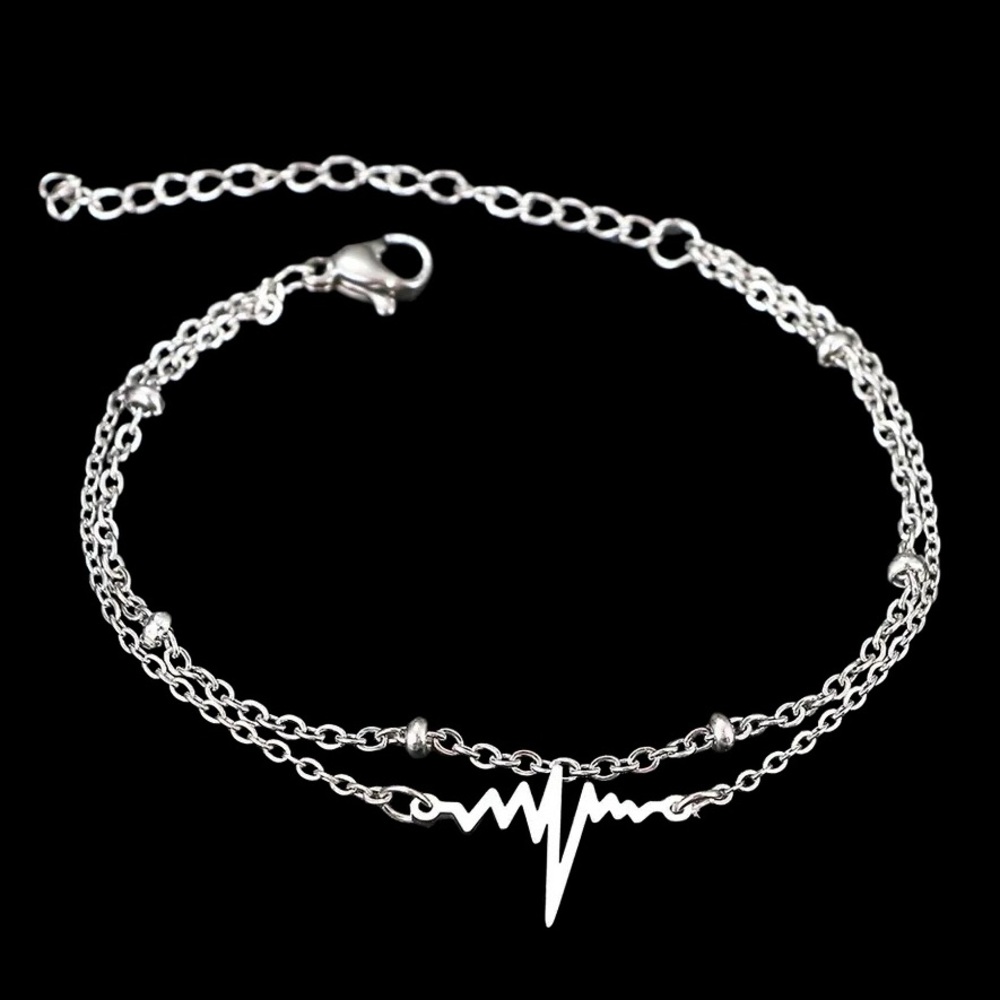 Silver Plated Stainless Steel Electrocardiogram Double Layer Adjustable Bracelet